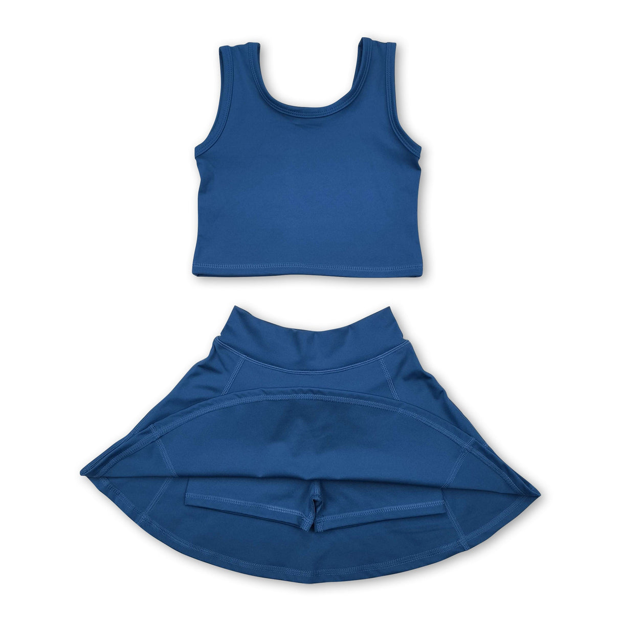 Dark blue sleeveless top skirt kids girls active wear set