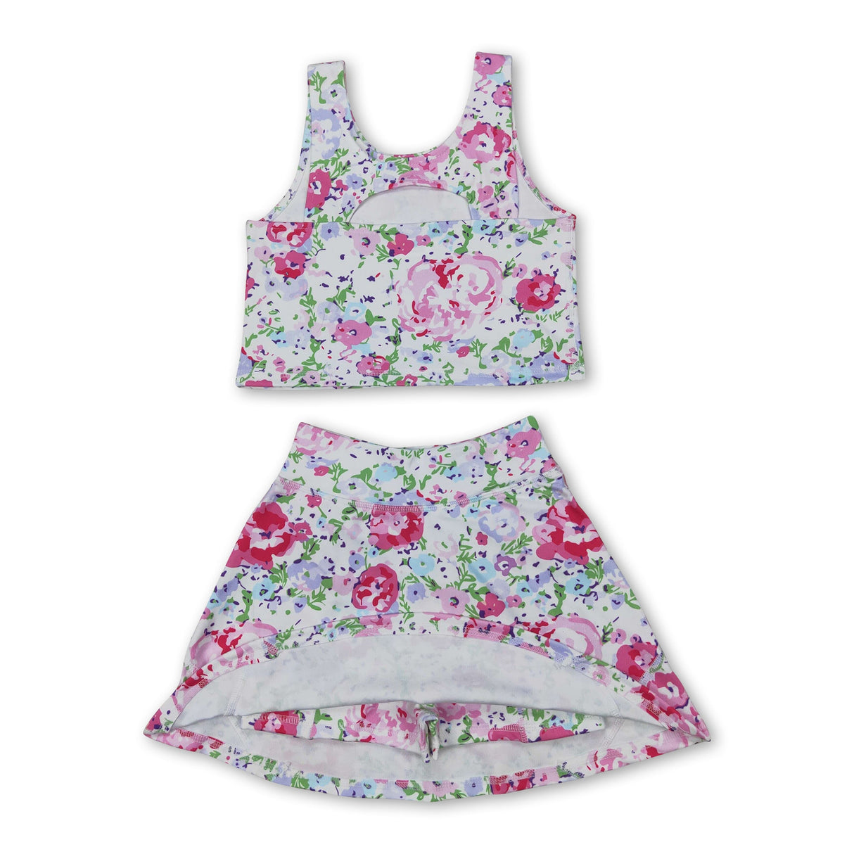 Sleeveless floral top skirt girls activewear clothing set