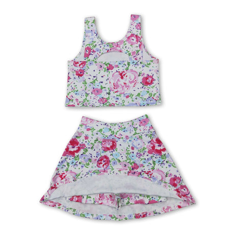 Sleeveless floral top skirt girls activewear clothing set