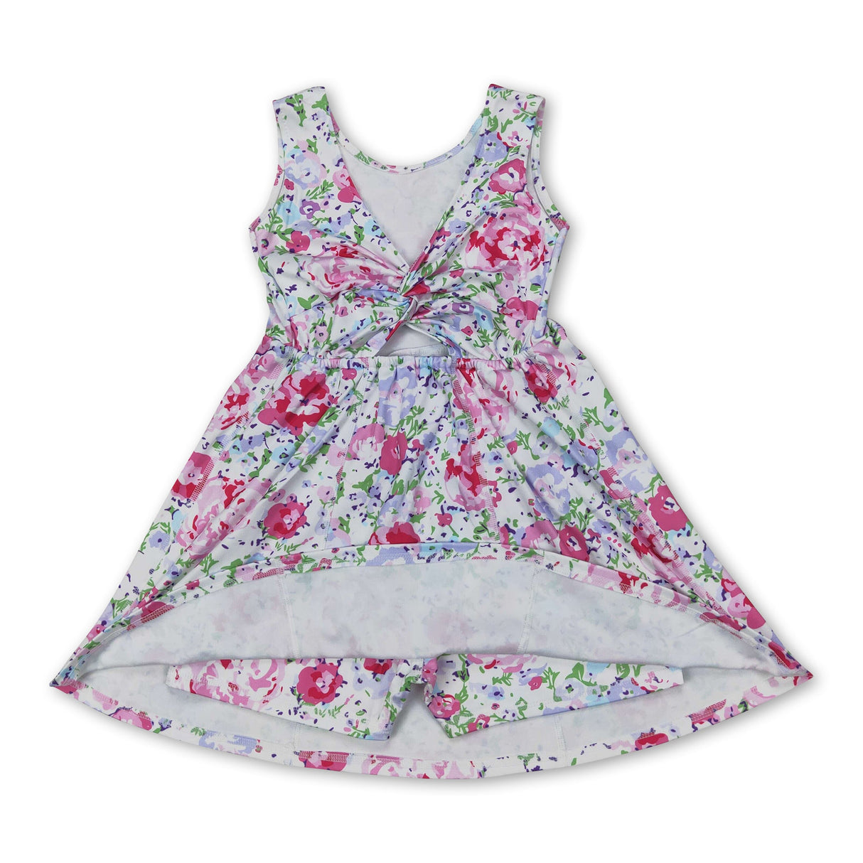 Sleeveless floral kids girls athletic dresses