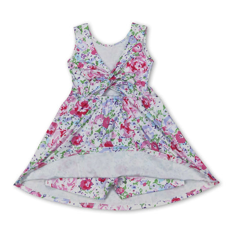 Sleeveless floral kids girls athletic dresses