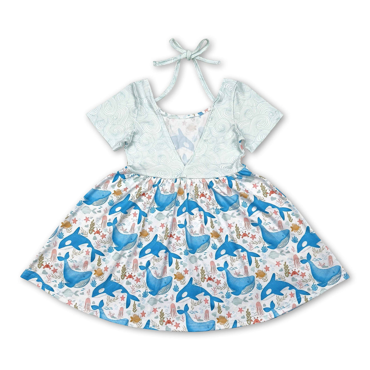 Short sleeves dolphin seaweed kids girls summer dress