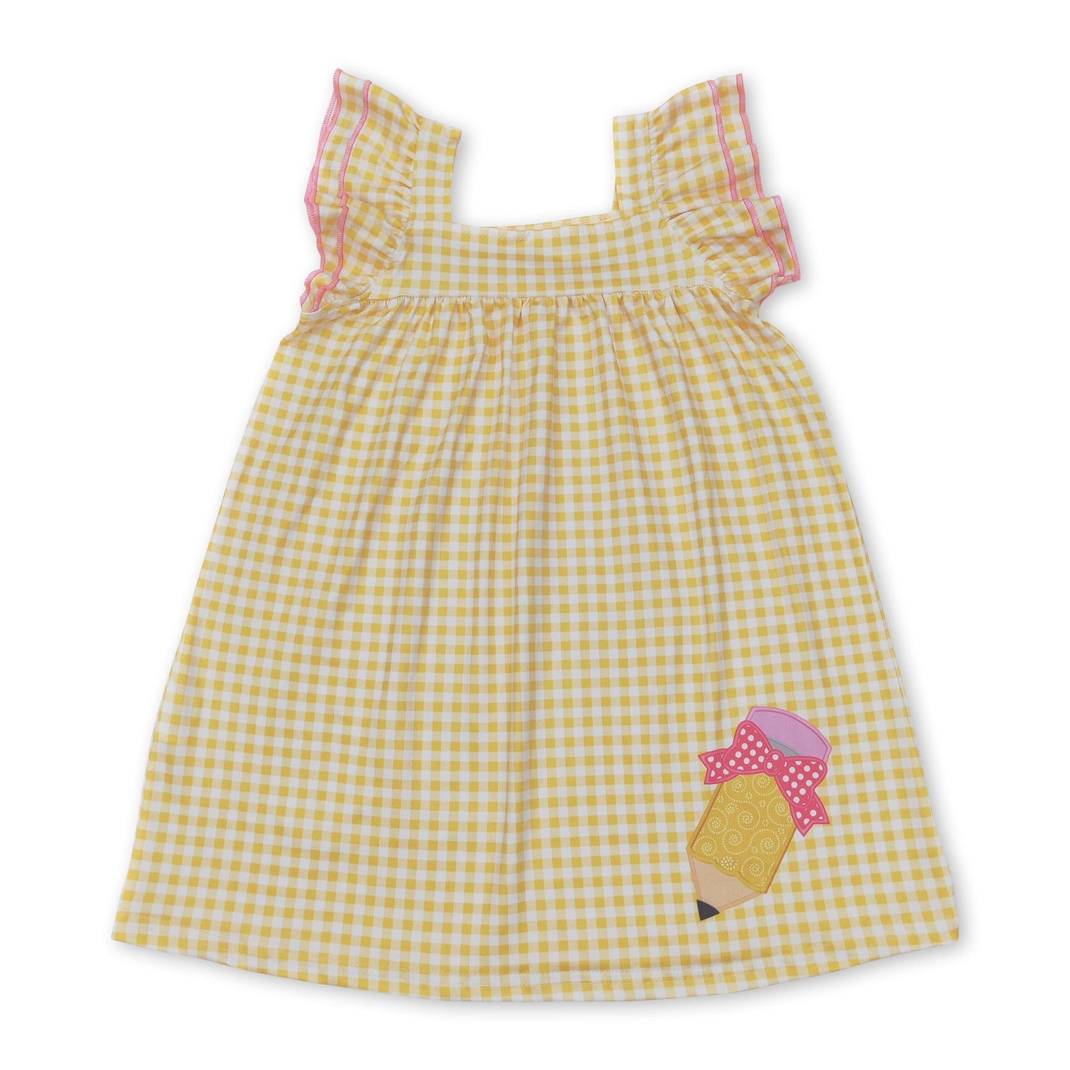 Yellow plaid flutter sleeves pencil girls back to school dress