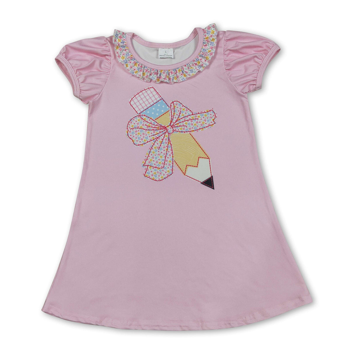 Floral ruffle pink pencil bow girls back to school dresses