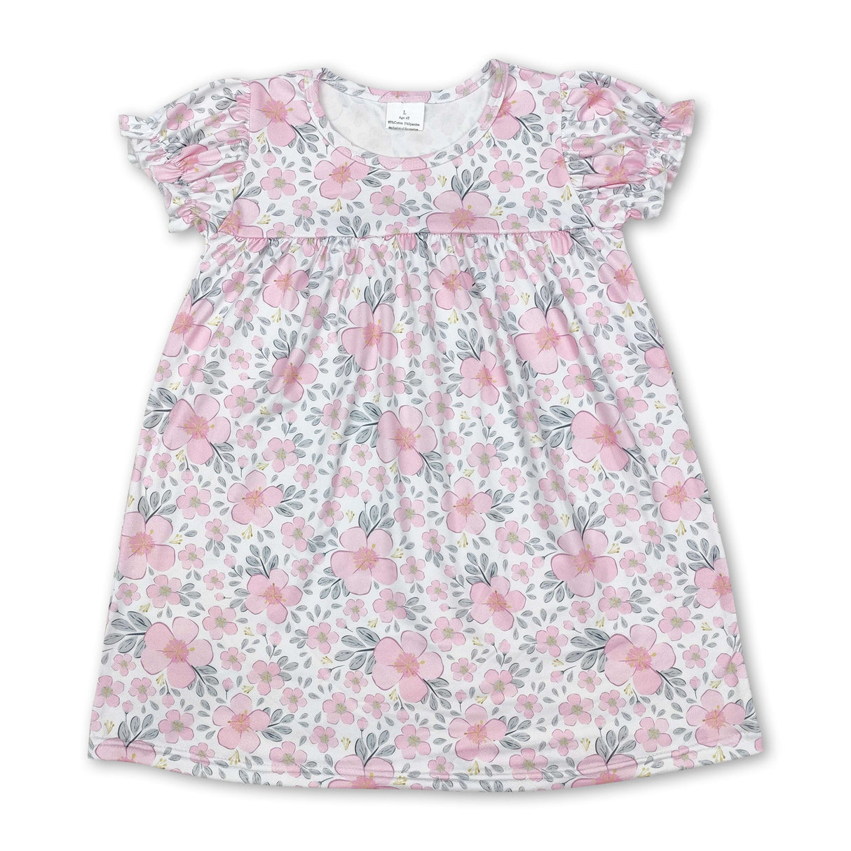 Short sleeves pink floral kids girls spring summer dress