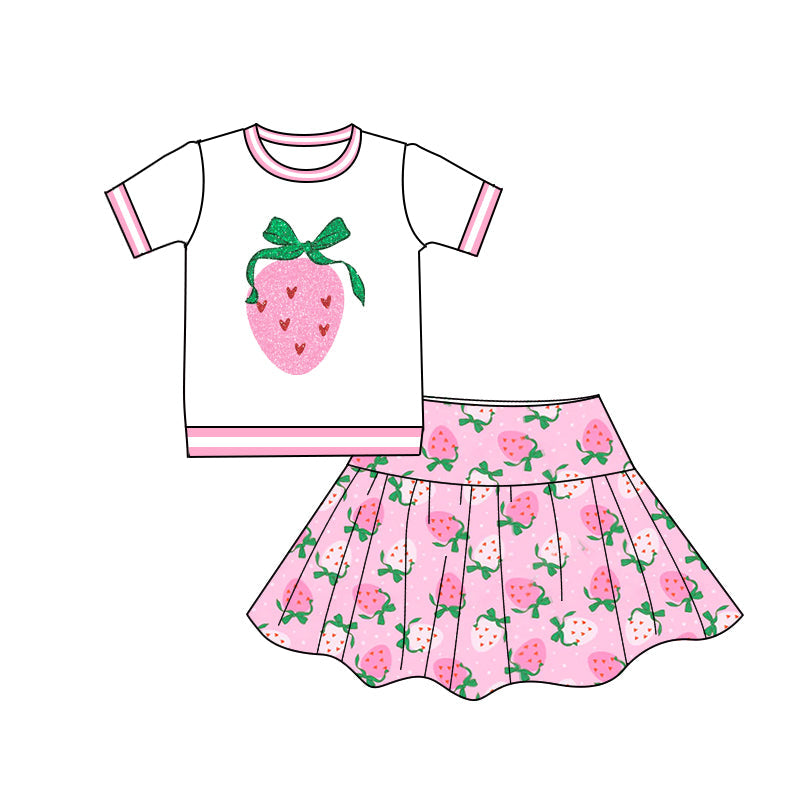 Short sleeves strawberry top skirt baby girls clothing