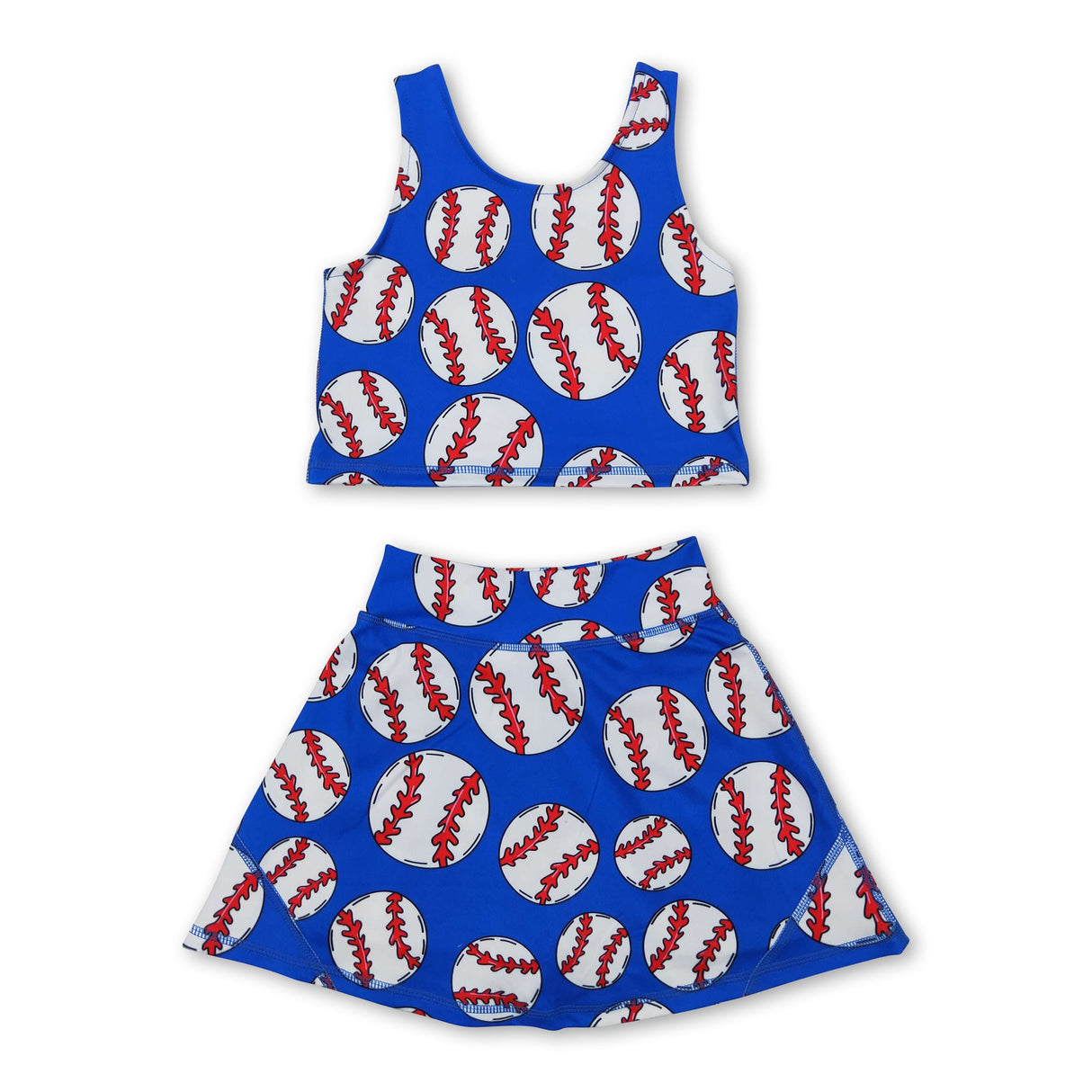 Sleeveless blue baseball top skirt girls activewear clothing set