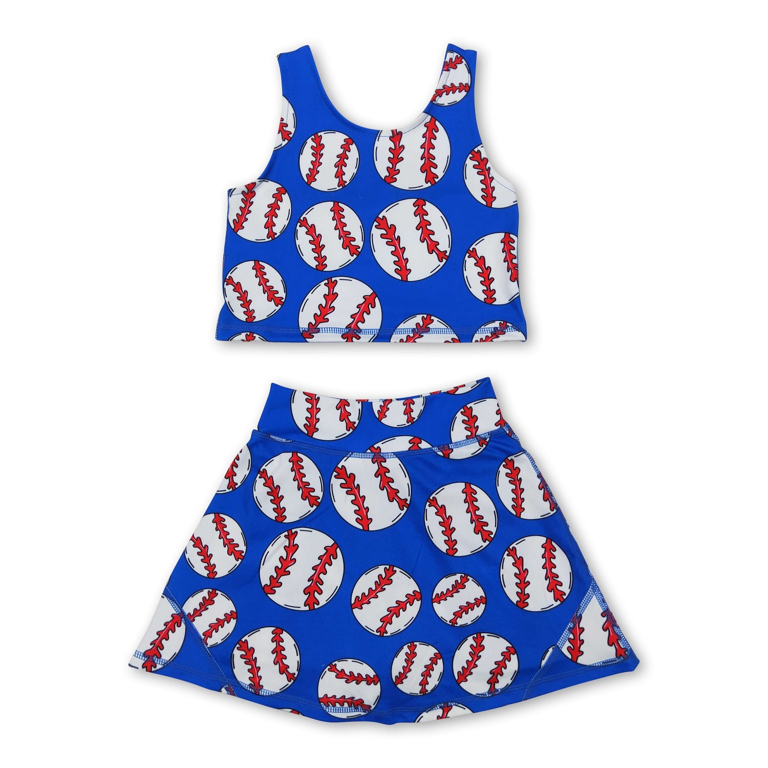 Sleeveless blue baseball top skirt girls activewear clothing set