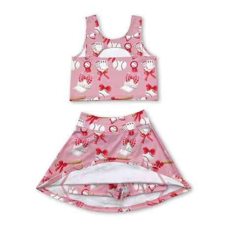 Sleeveless heart baseball top skirt girls active wear set