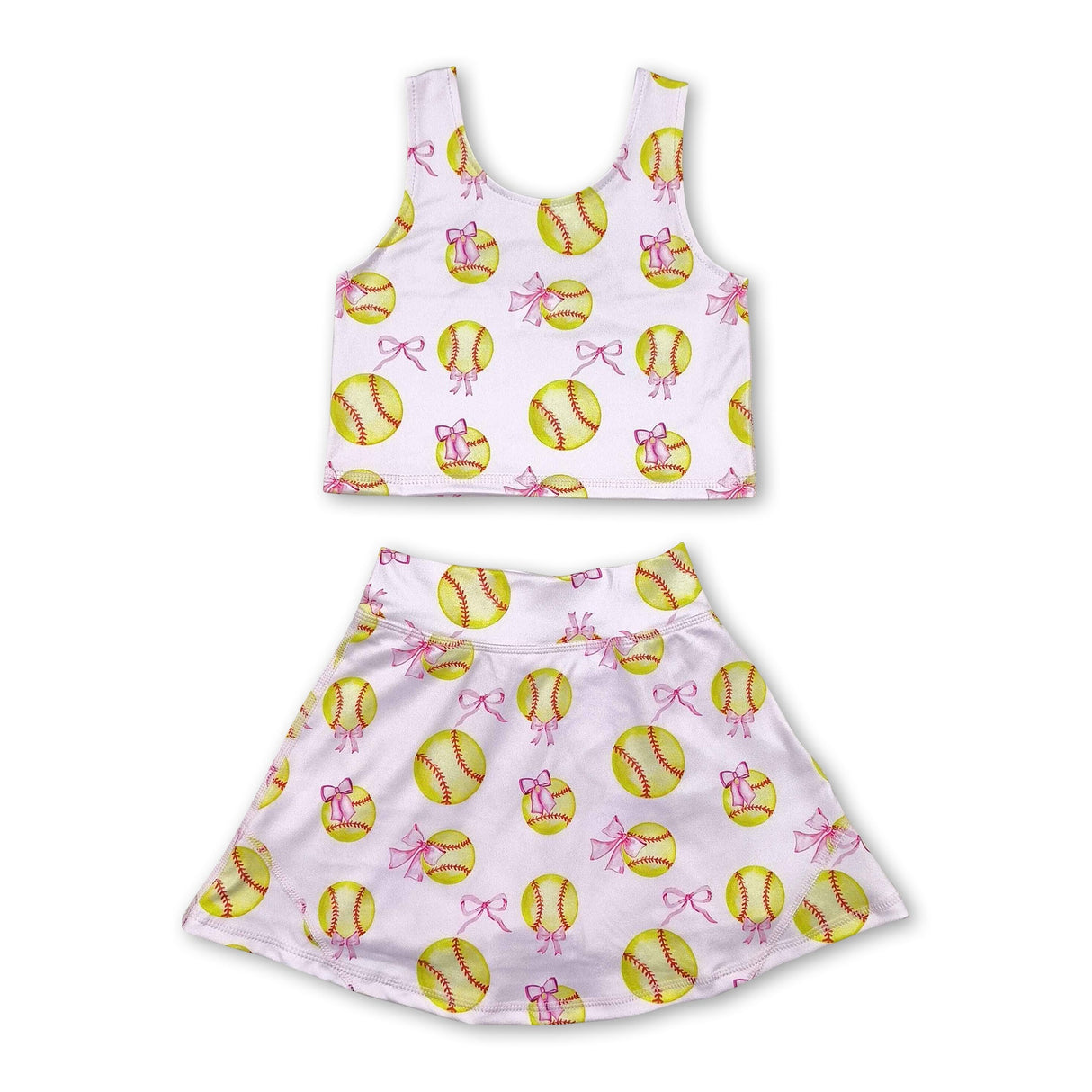 Sleeveless softball bow top skirt girls active wear set