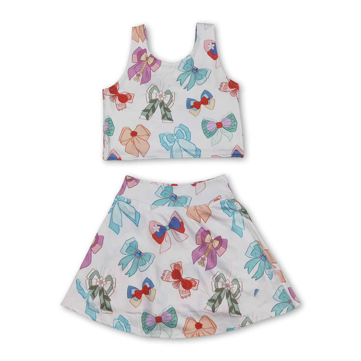 Sleeveless princess bow top skirt girls active wear set