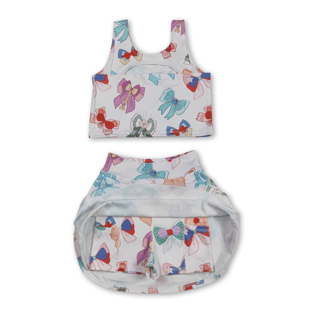 Sleeveless princess bow top skirt girls active wear set