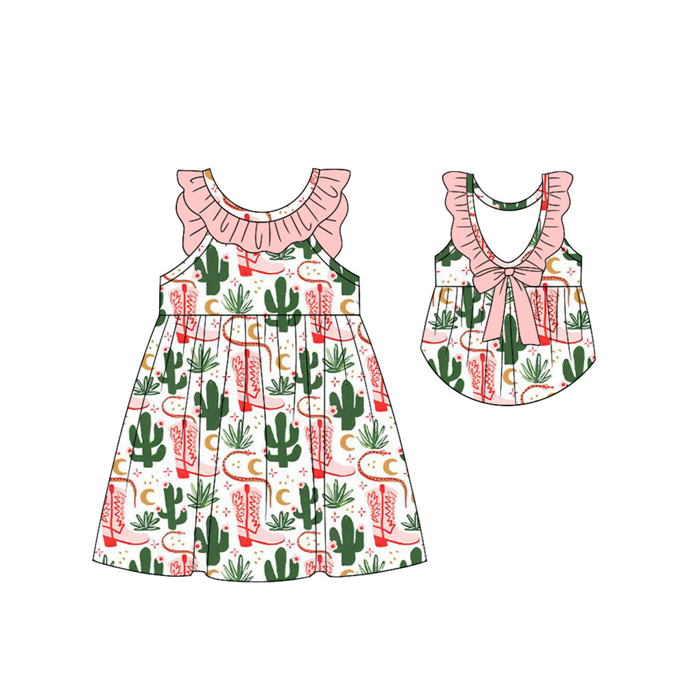 Pink ruffle cactus boots western girls dresses