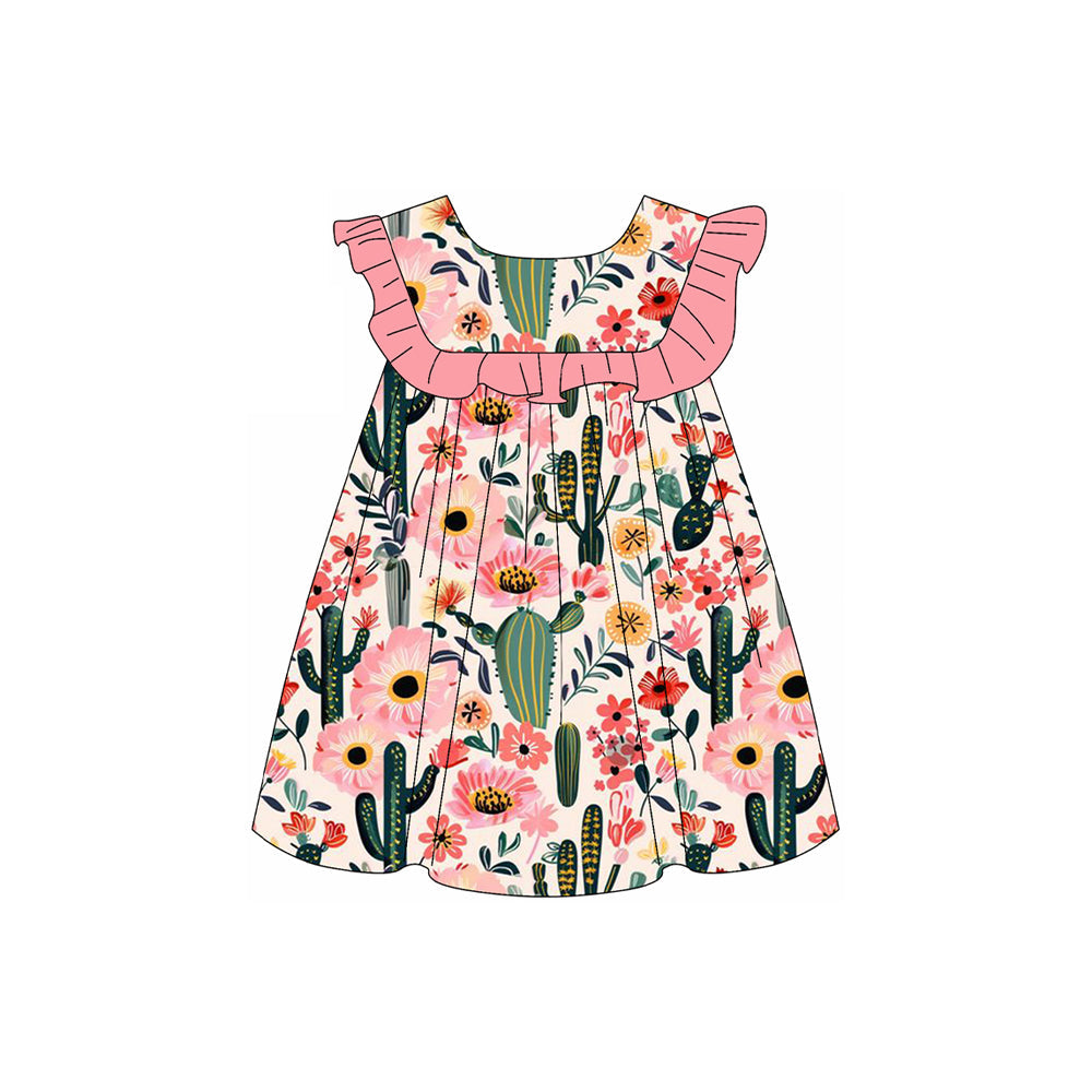 Pink ruffle cactus floral western girls dresses
