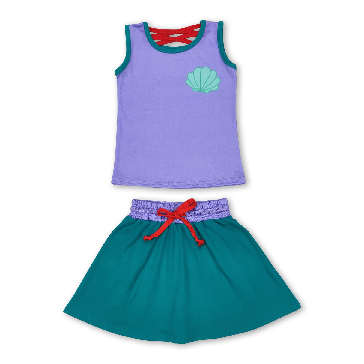 Purple green sleeveless shell princess top skirt girls clothes