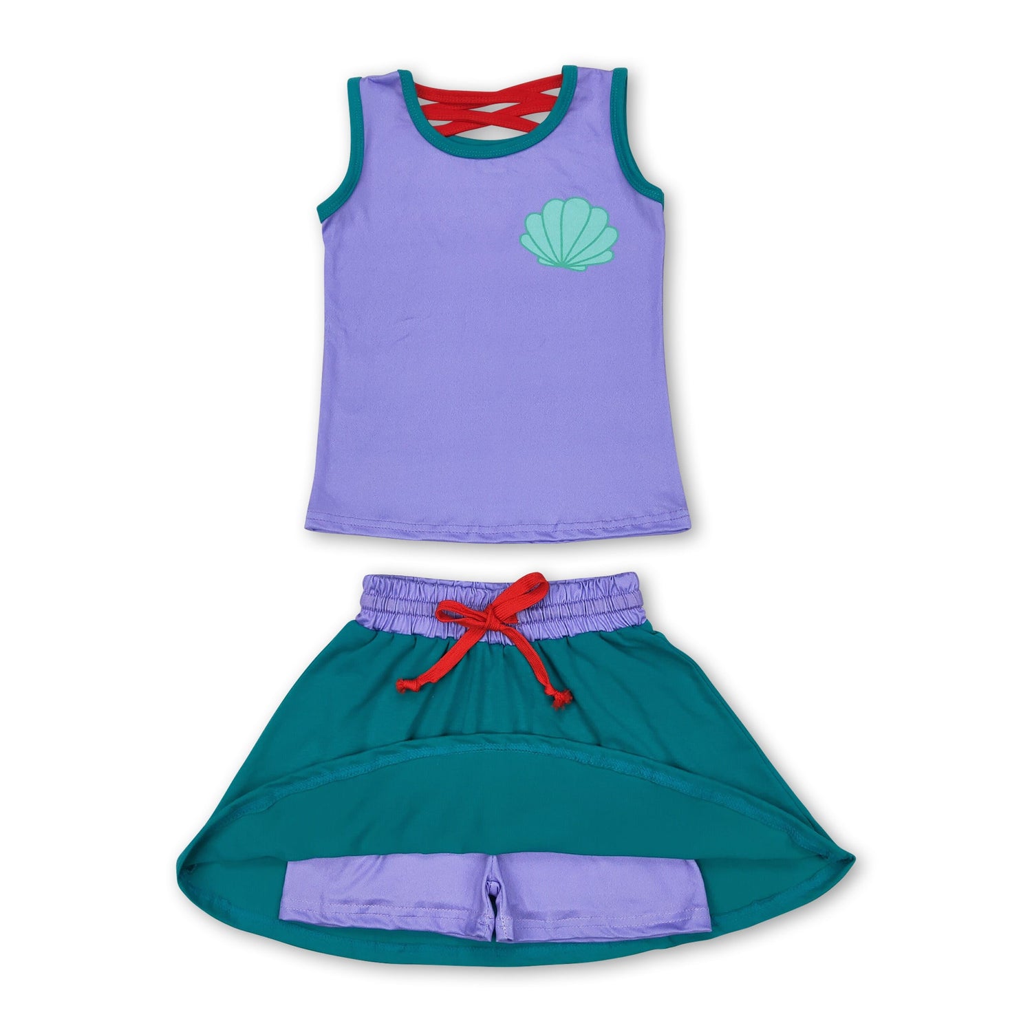 Purple green sleeveless shell princess top skirt girls clothes