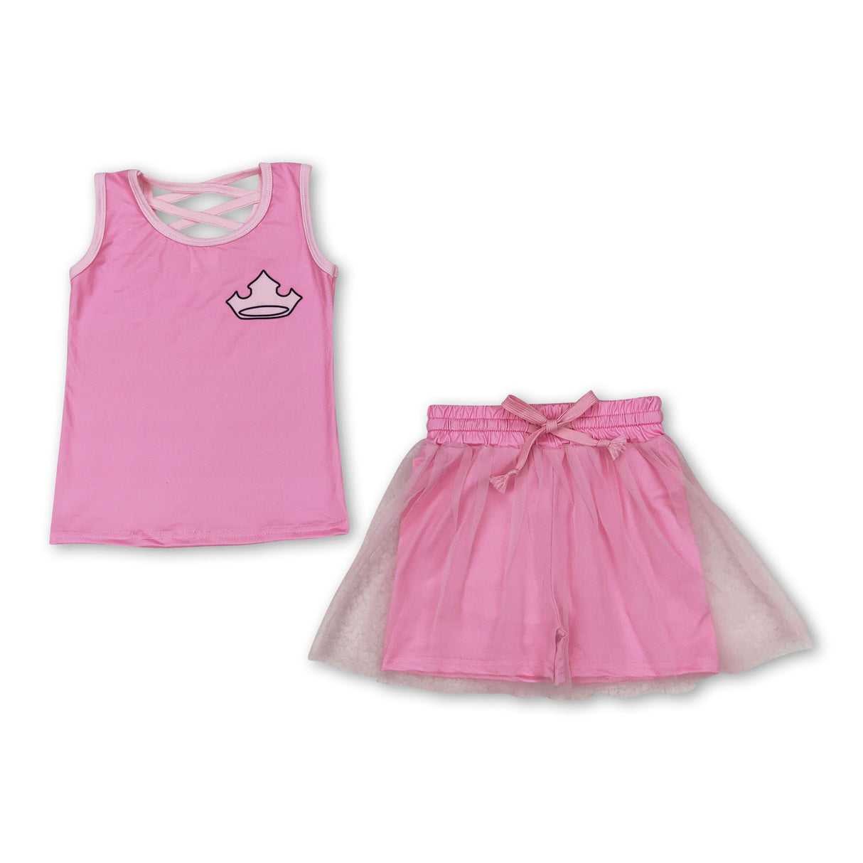 Pink sleeveless crown princess top skirt girls clothes