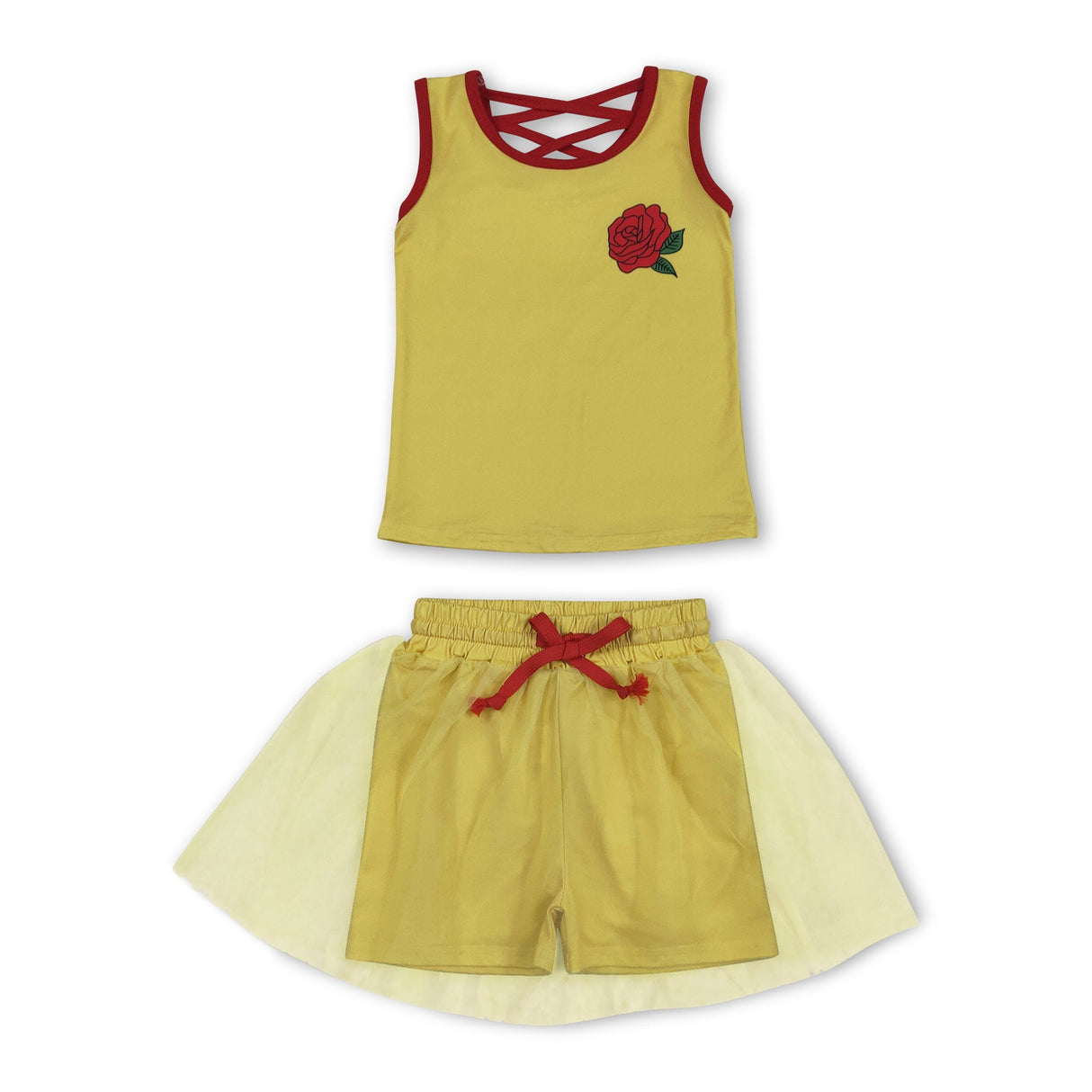 Yellow sleeveless rose top skirt princess girls clothes