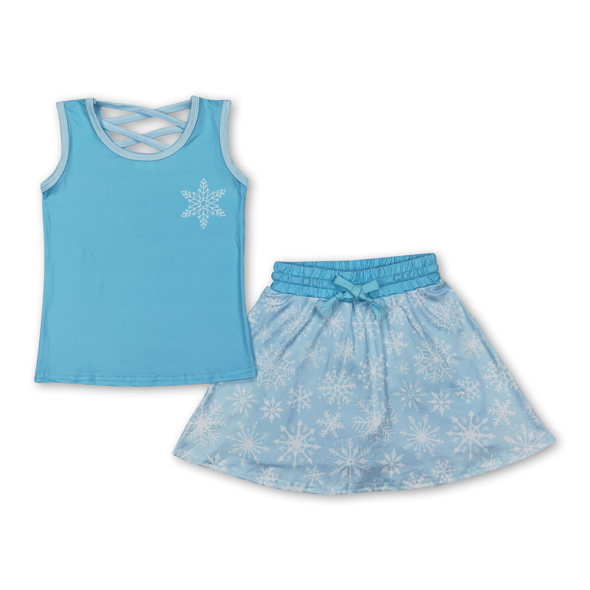 Light blue sleeveless snowflake top skirt princess girls clothes