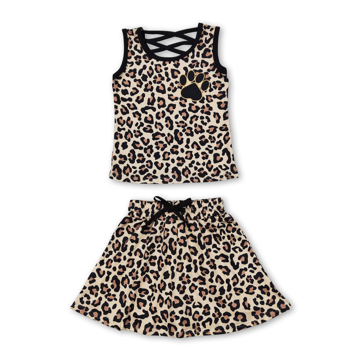 Sleeveless leopard top skirt toddler girls clothes