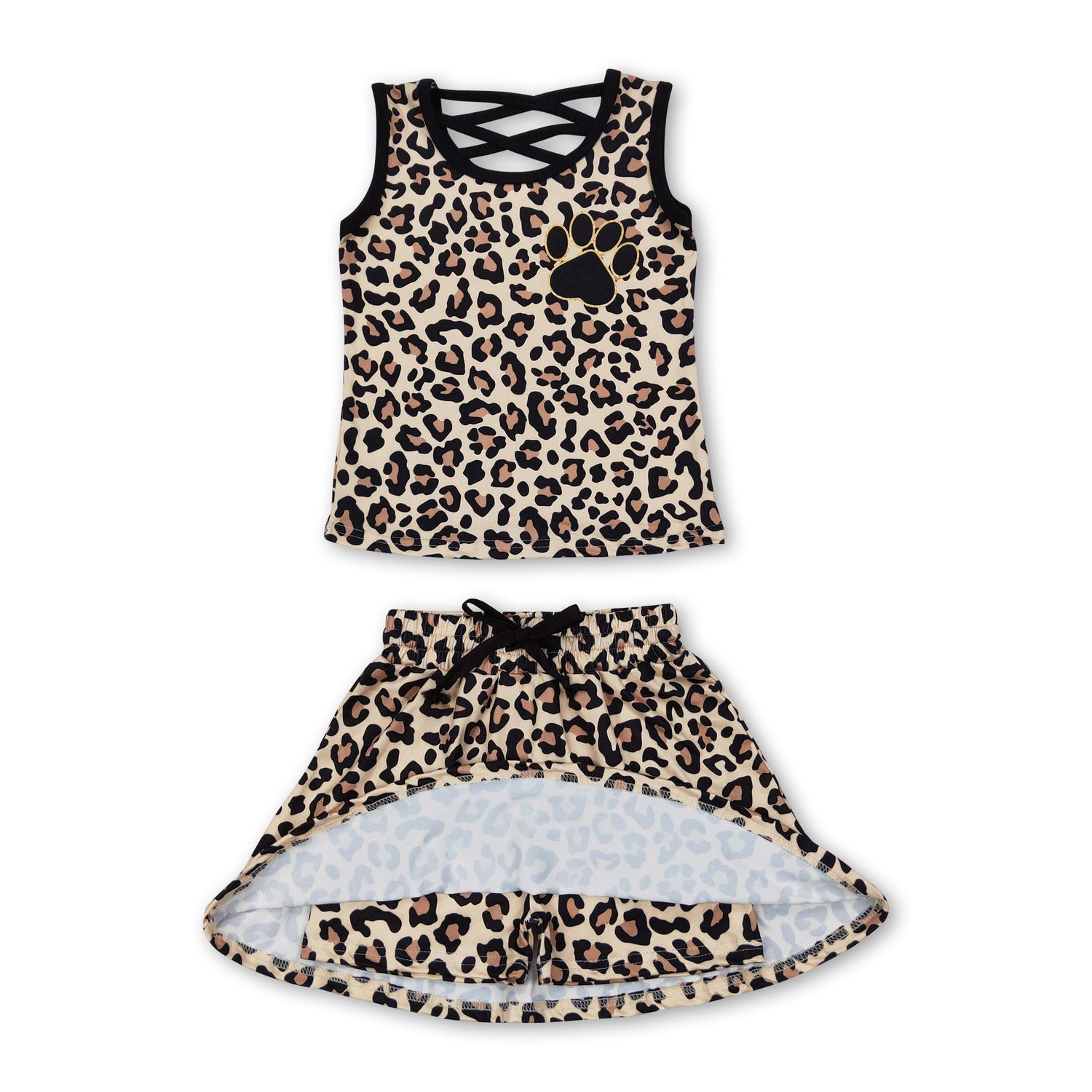 Sleeveless leopard top skirt toddler girls clothes