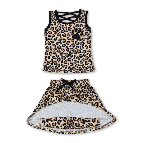 Sleeveless leopard top skirt toddler girls clothes