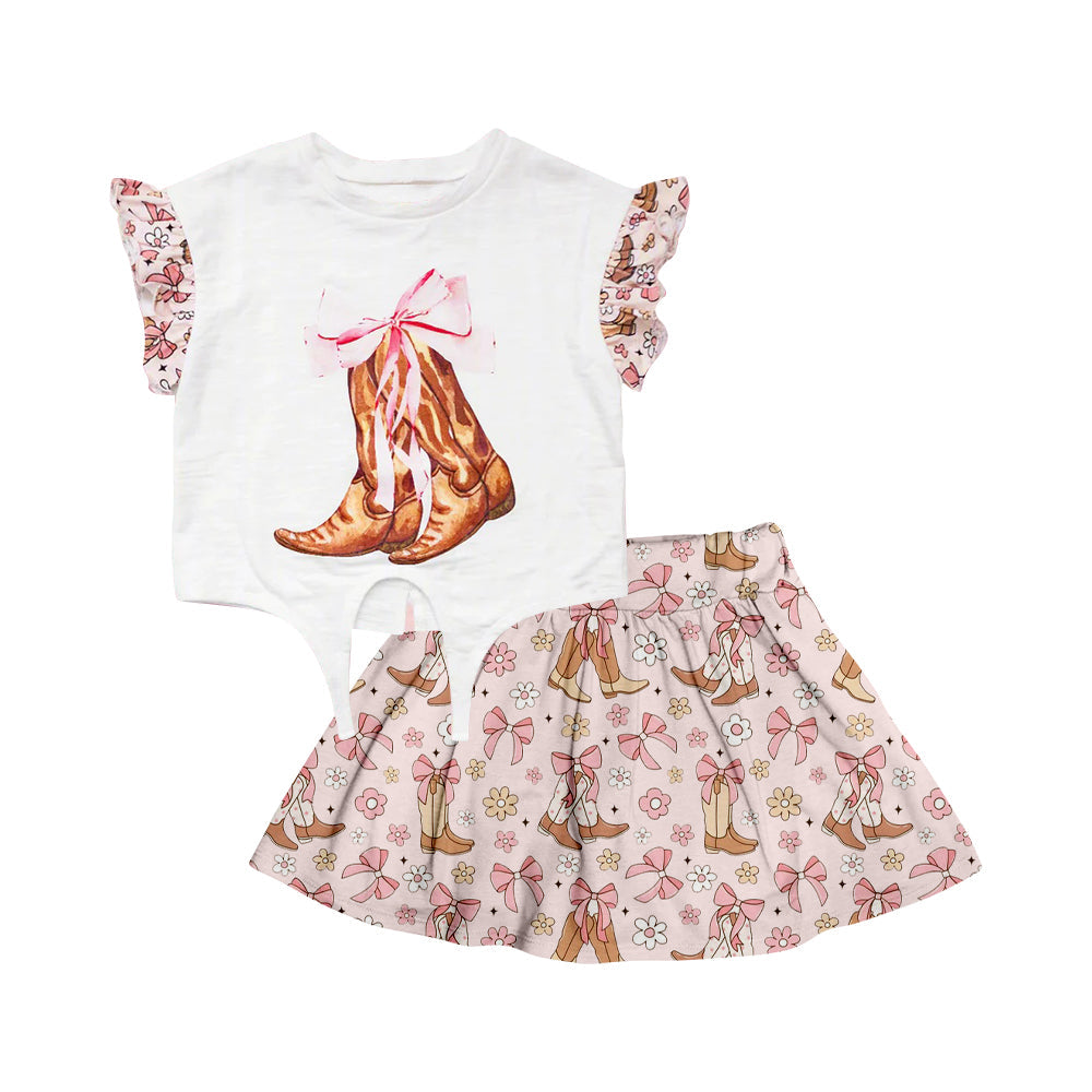 Short sleeves boots top skirt western girls clothing