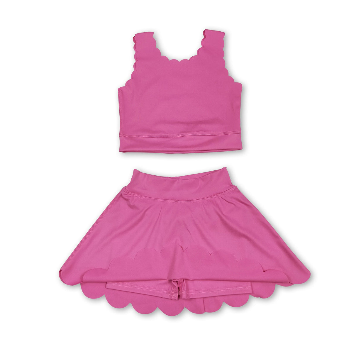 Pink sleeveless top skirt shorts kids girls active set