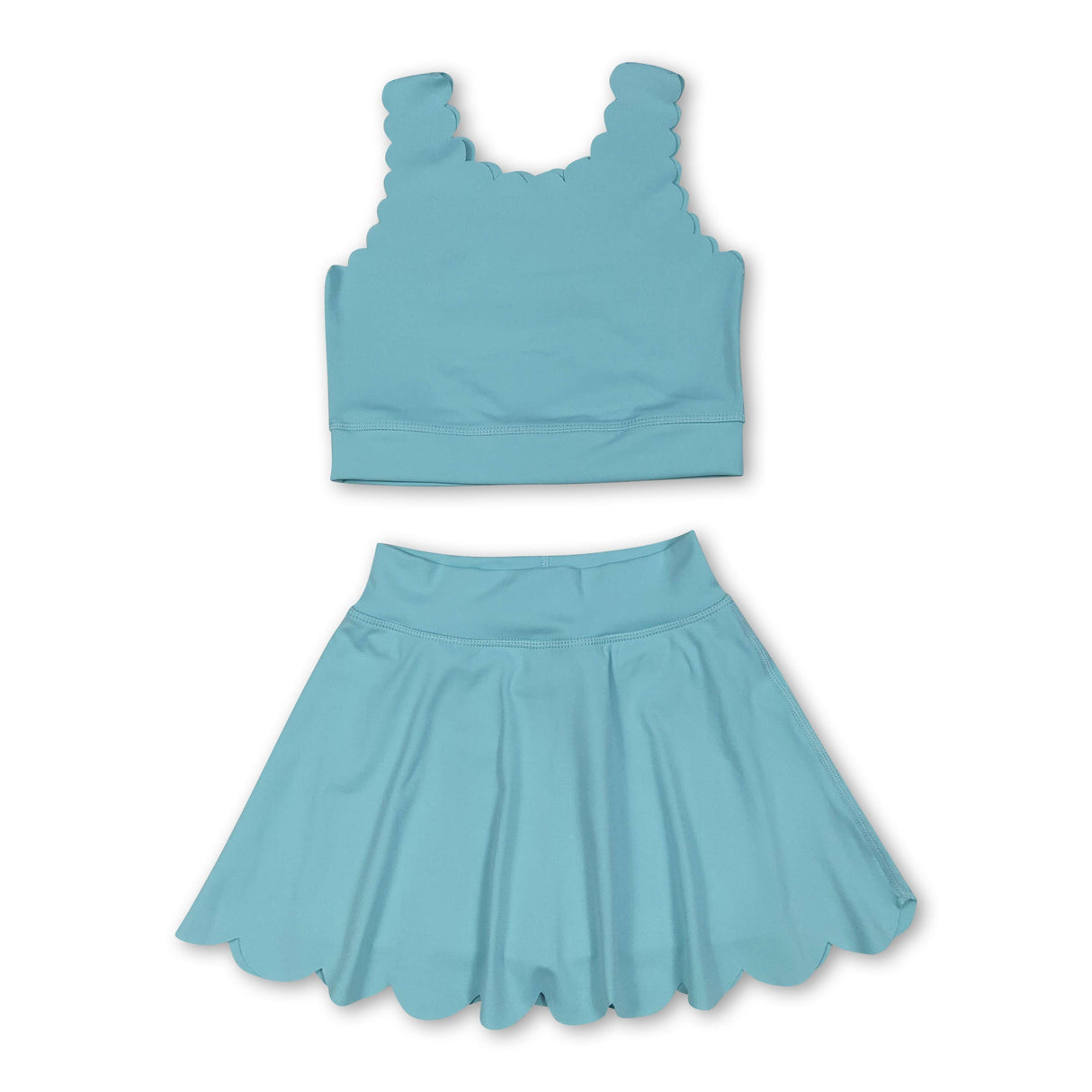 Aqua sleeveless top skirt shorts kids girls active set
