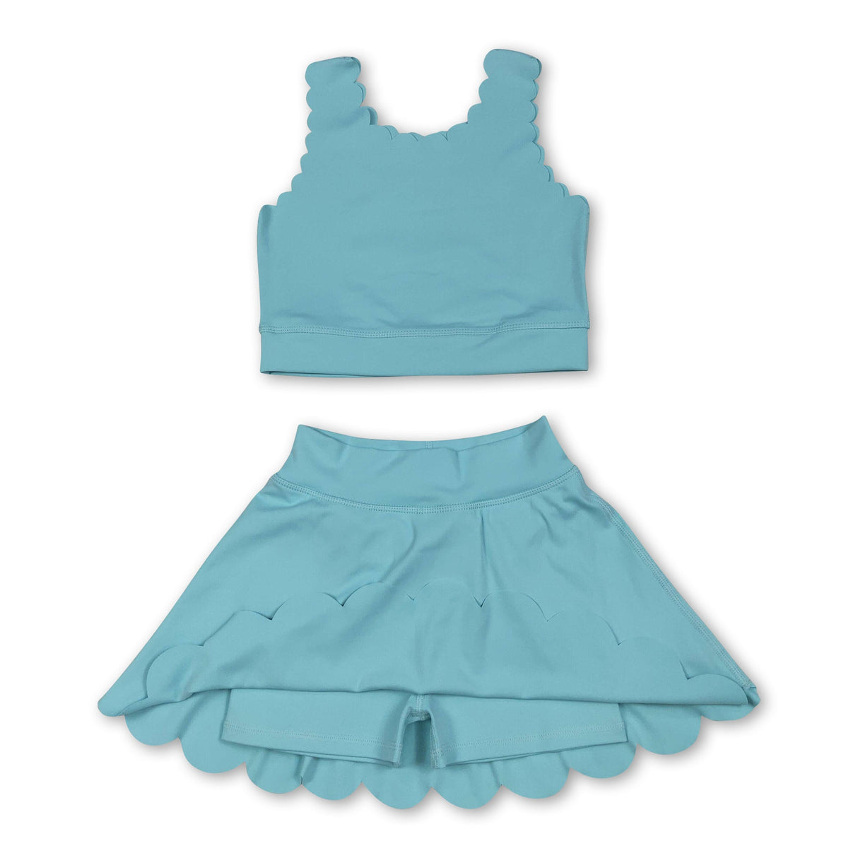 Aqua sleeveless top skirt shorts kids girls active set