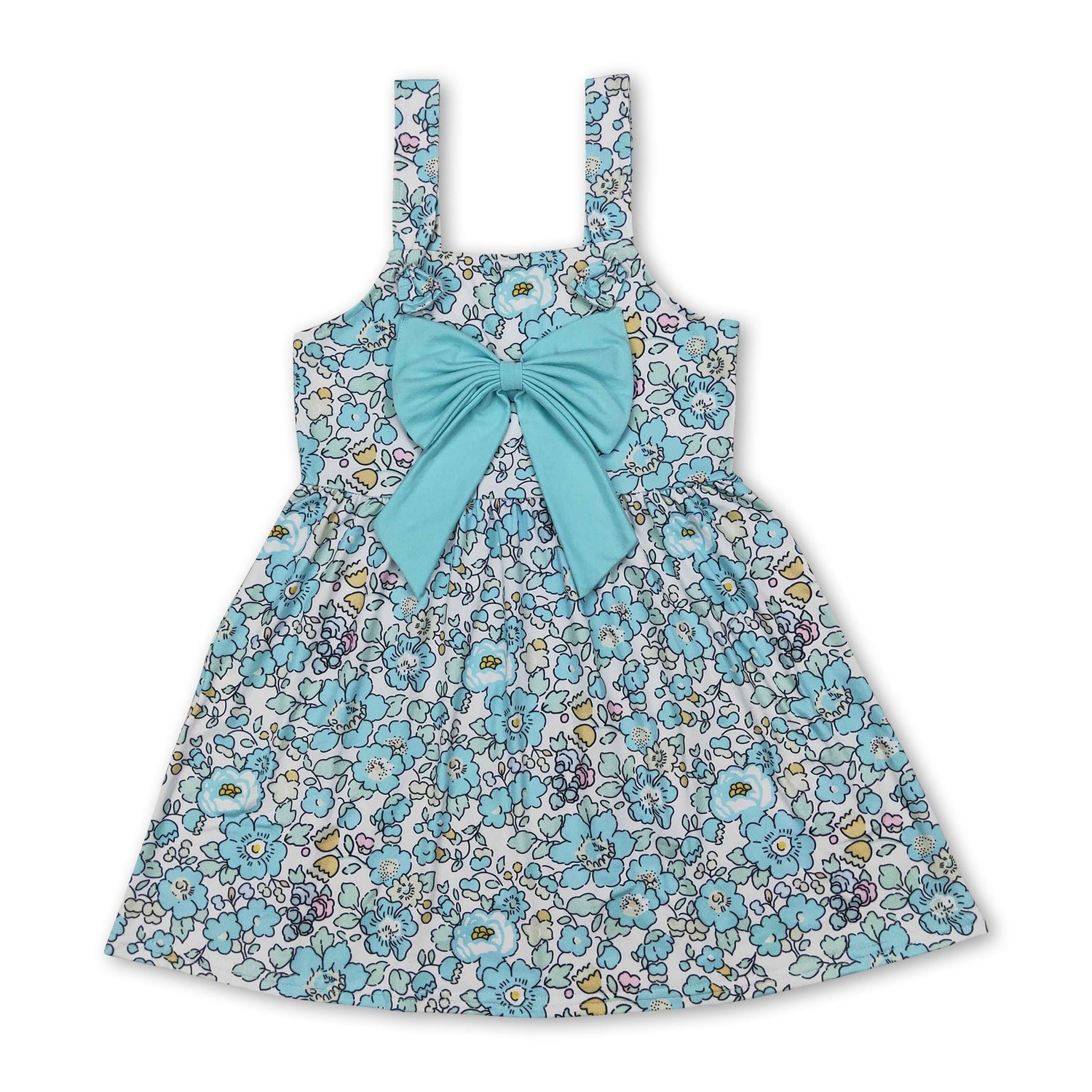 Floral straps bow kids girls spring summer dresses