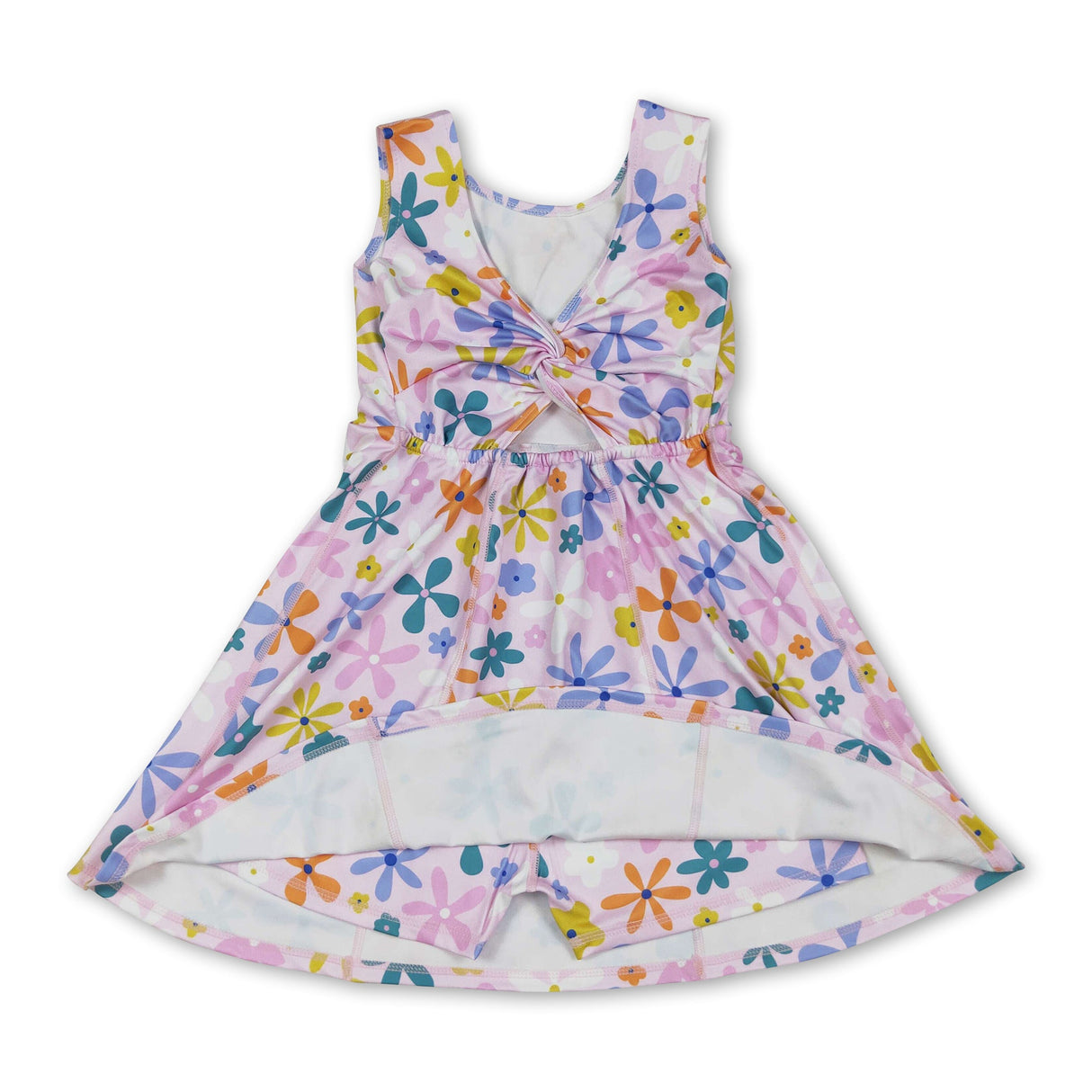 Sleeveless multi color floral kids girls athletic dresses