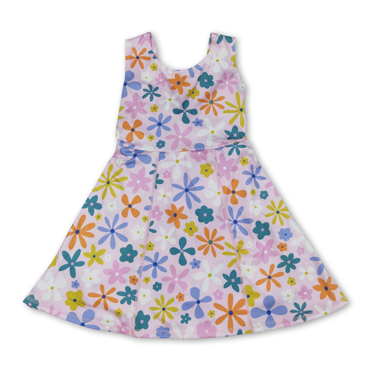 Sleeveless multi color floral kids girls athletic dresses