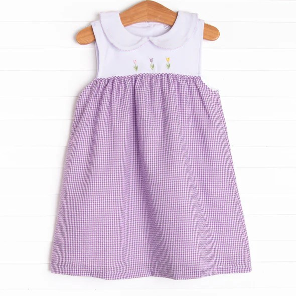 Sleeveless tulip purple plaid baby girls summer dresses