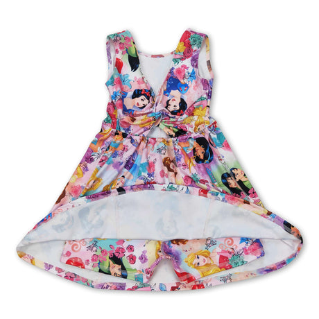 Sleeveless floral princess kids girls athletic dresses