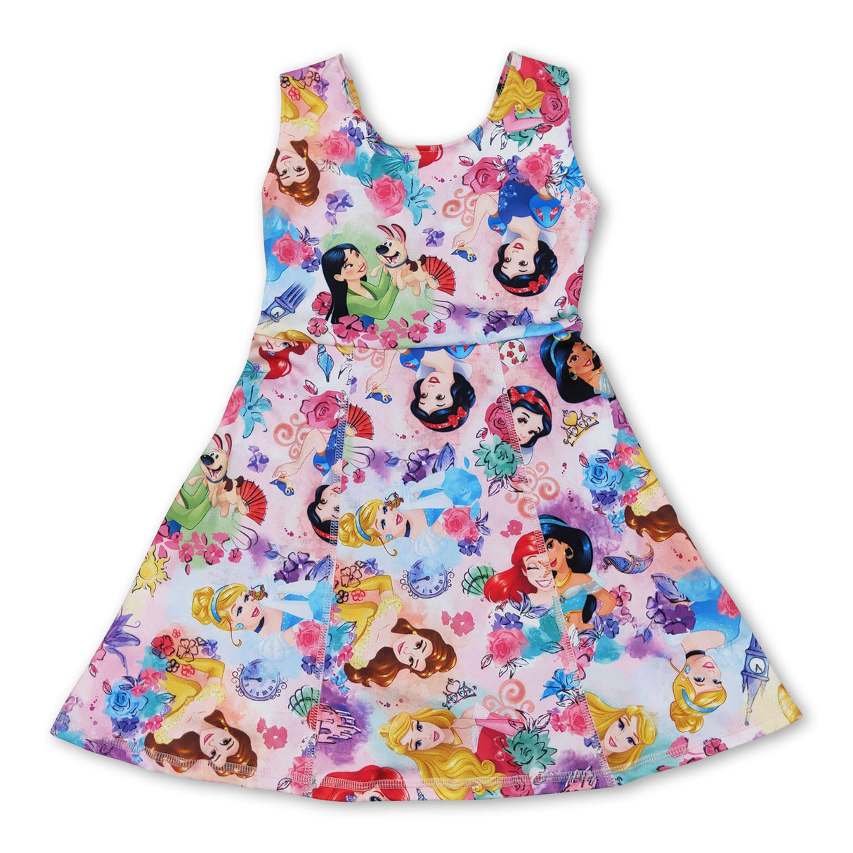 Sleeveless floral princess kids girls athletic dresses