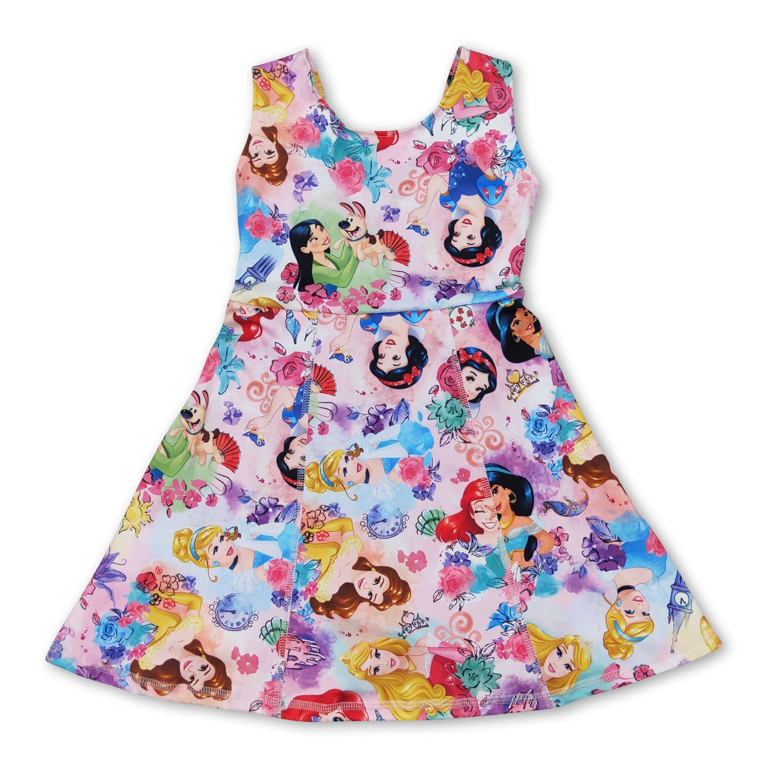 Sleeveless floral princess kids girls athletic dresses