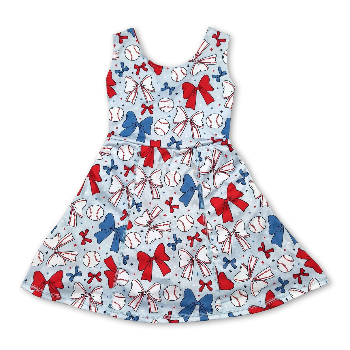 Sleeveless red blue bow baseball kids girls athletic dresses