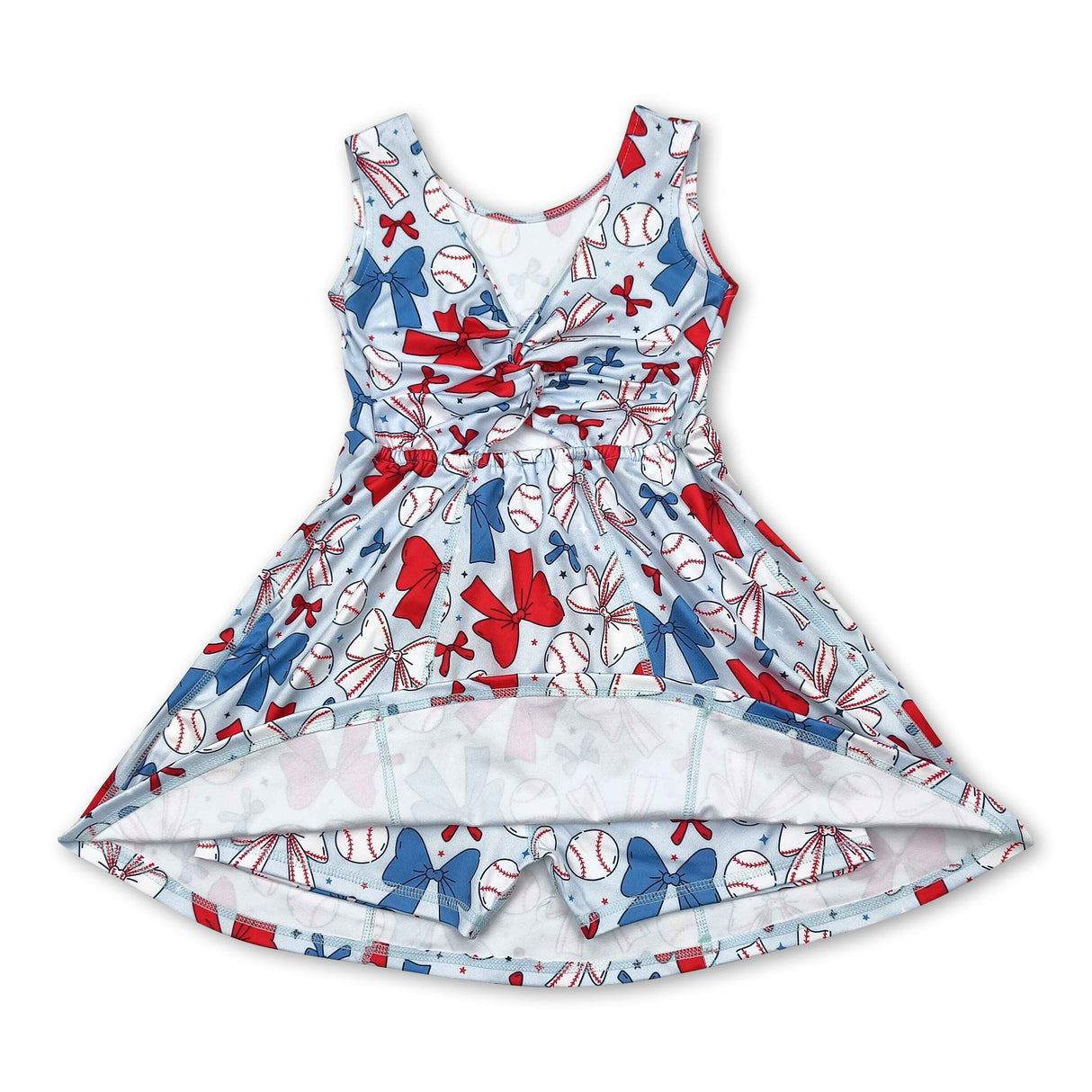 Sleeveless red blue bow baseball kids girls athletic dresses