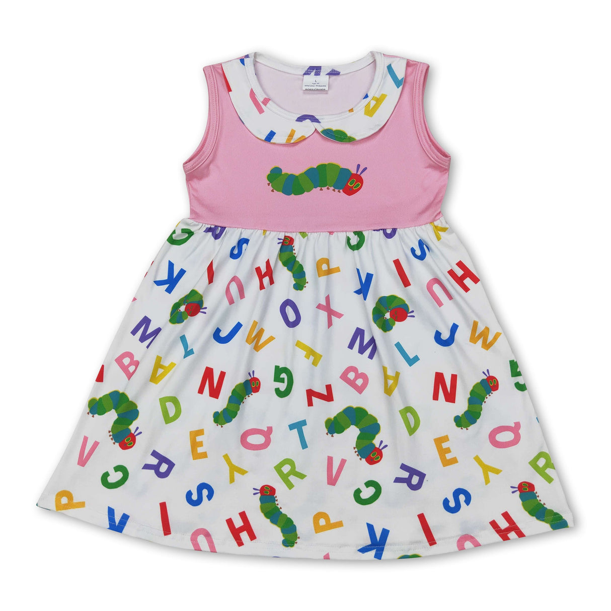 Pink sleeveless letter worm girls back to school dress