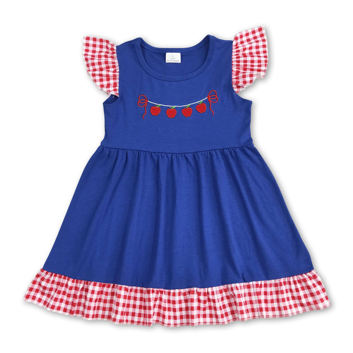 Red plaid flutter sleeves apple girls back to school dress