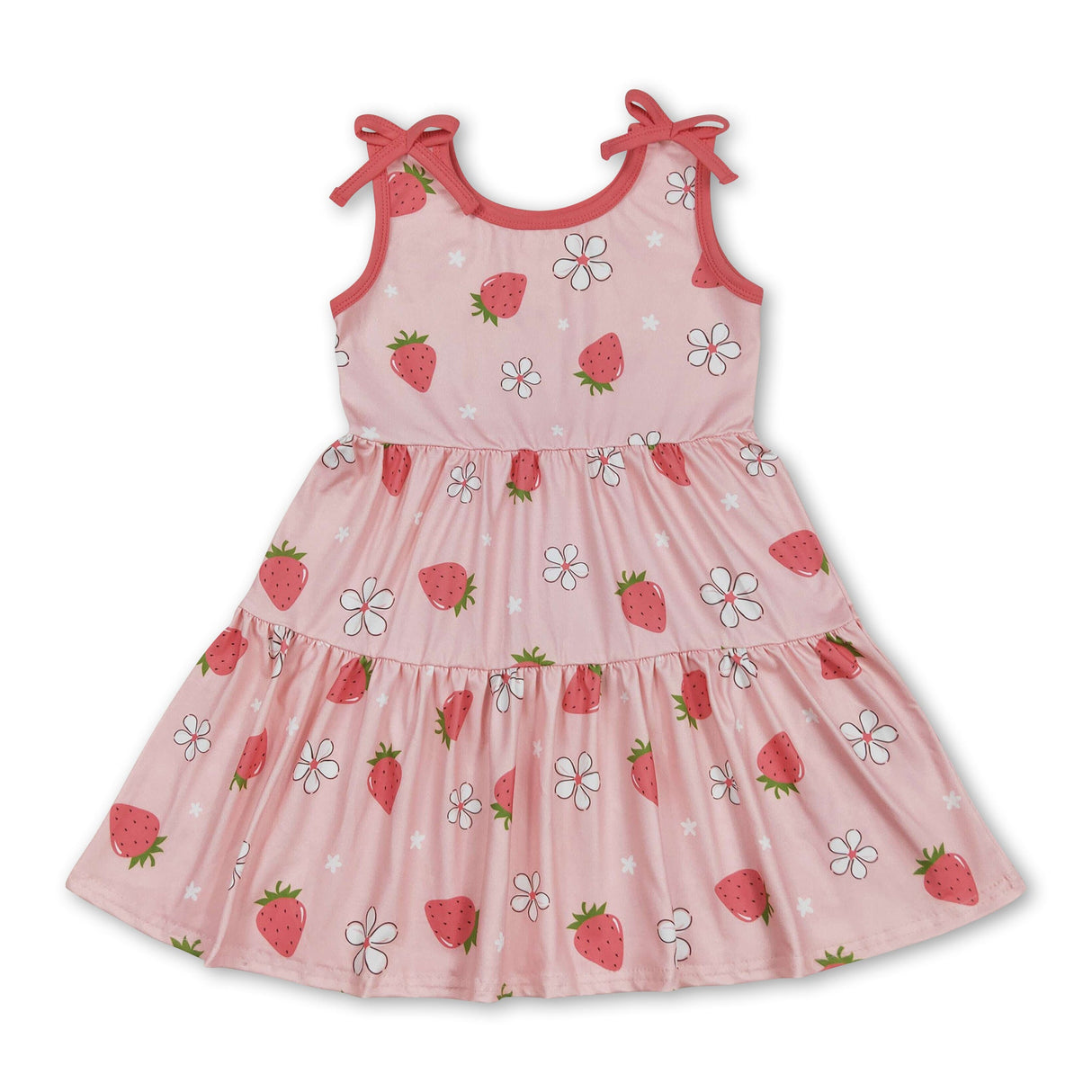Sleeveless strawberry floral baby girls patchwork dress