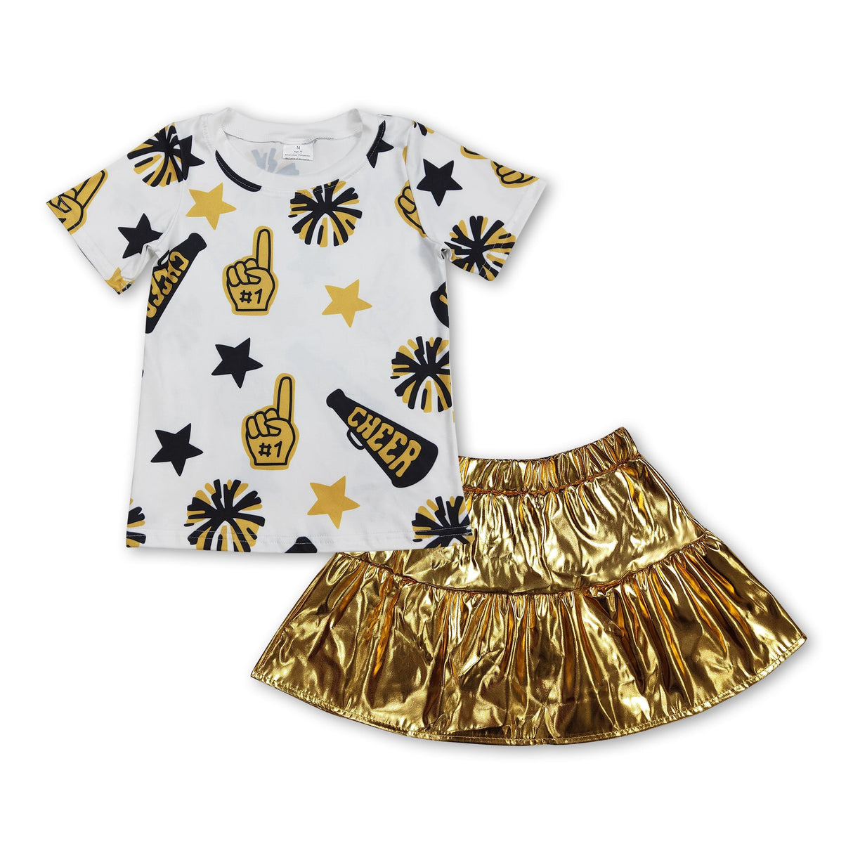 Short sleeves stars cheer top gold skirt girls clothes