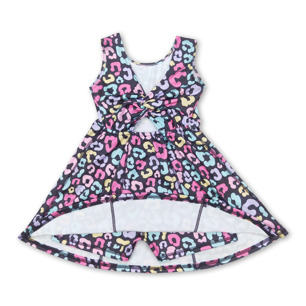 Sleeveless colorful leopard kids girls athletic dresses