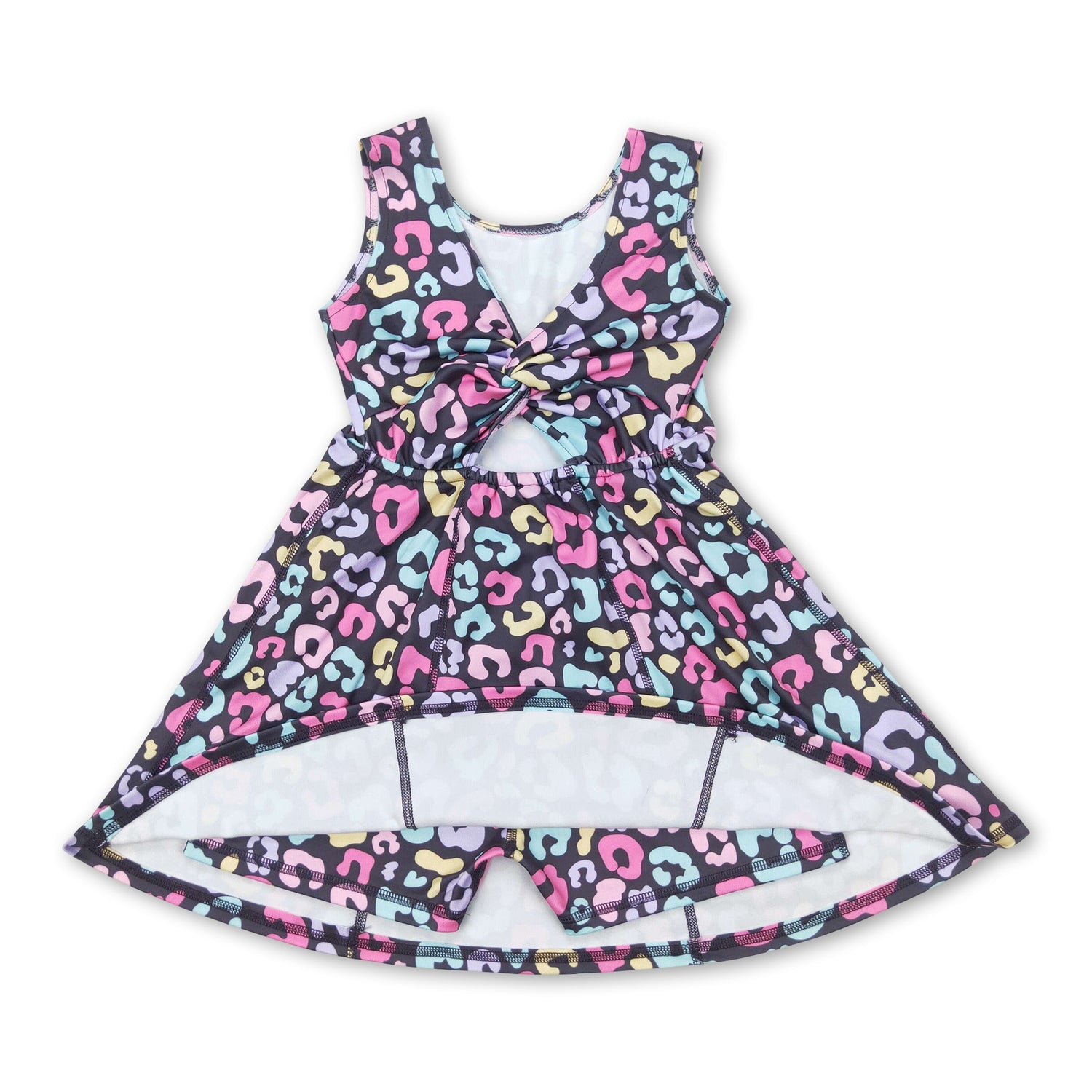 Sleeveless colorful leopard kids girls athletic dresses