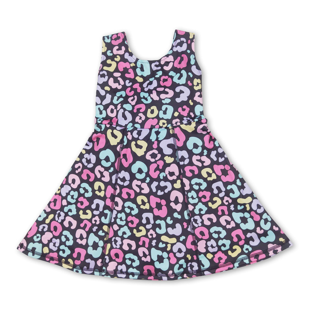 Sleeveless colorful leopard kids girls athletic dresses