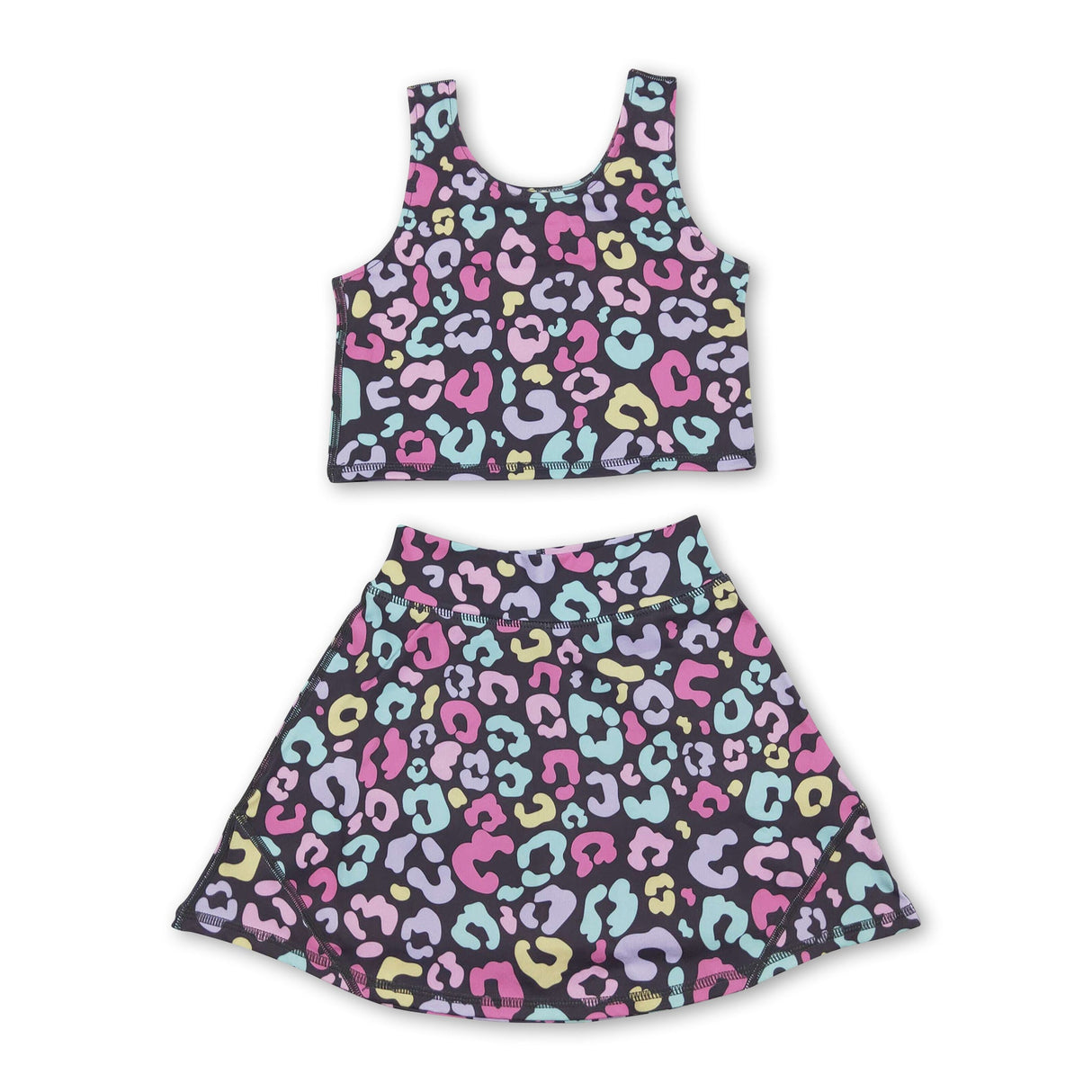 Sleeveless colorful leopard kids girls active wear set