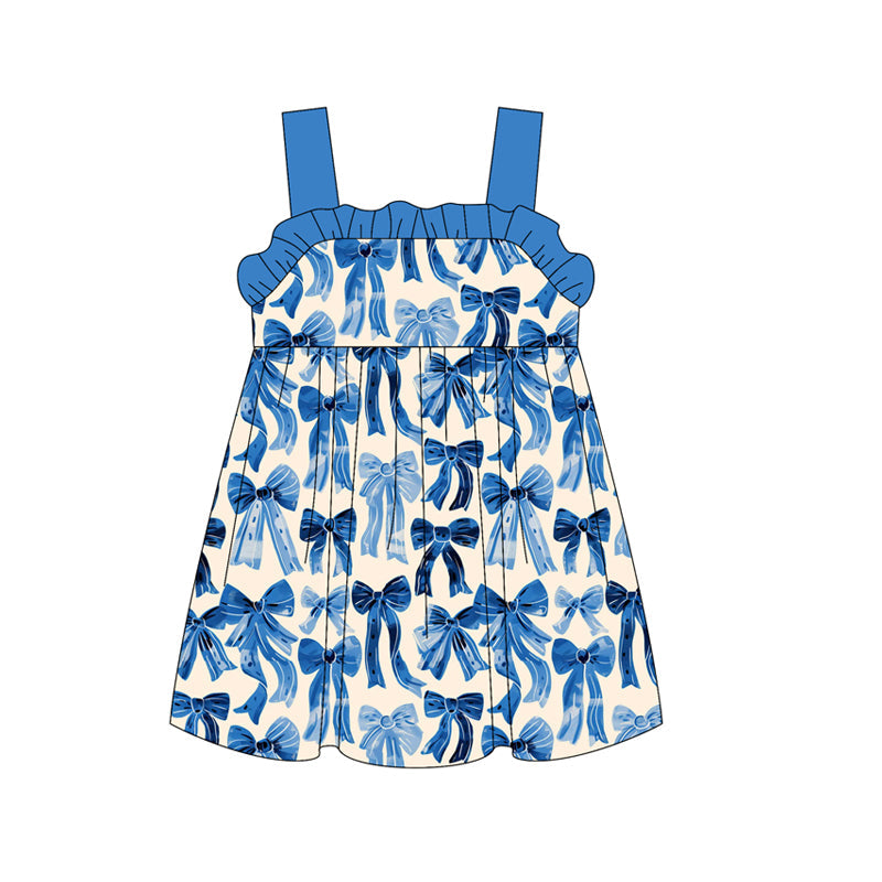 Blue ruffle strap bows kids girls dresses