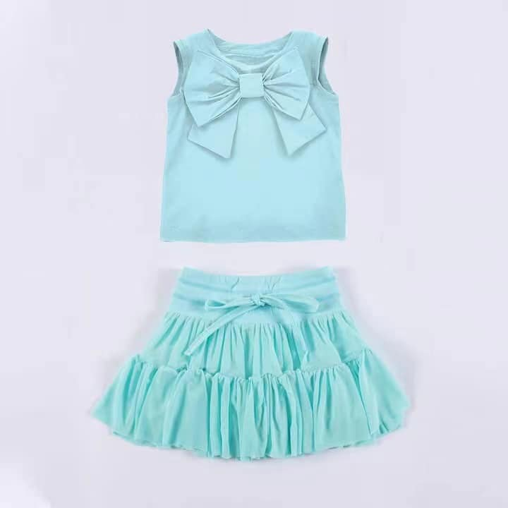 sleeveless bow cotton top ruffle skirt kids girls clothes