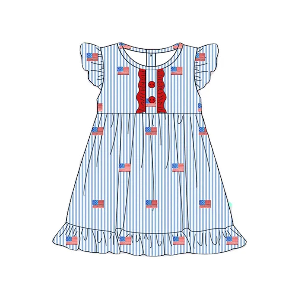 Flutter sleeves stripe flag kids girls 4th of july dresses